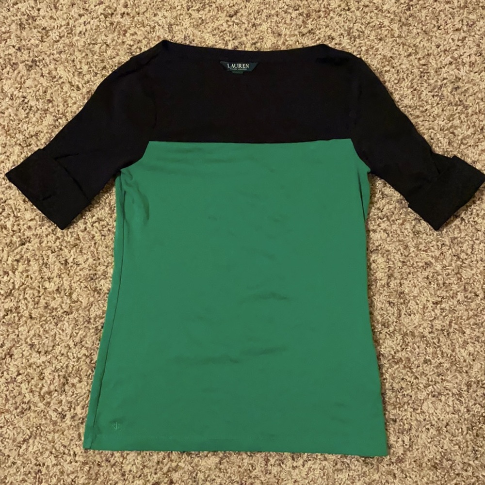 Green and Black Color block RL Half sleeve top